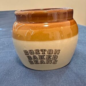 Vintage-Style Boston Baked Beans Stoneware Jar - Brown and Cream